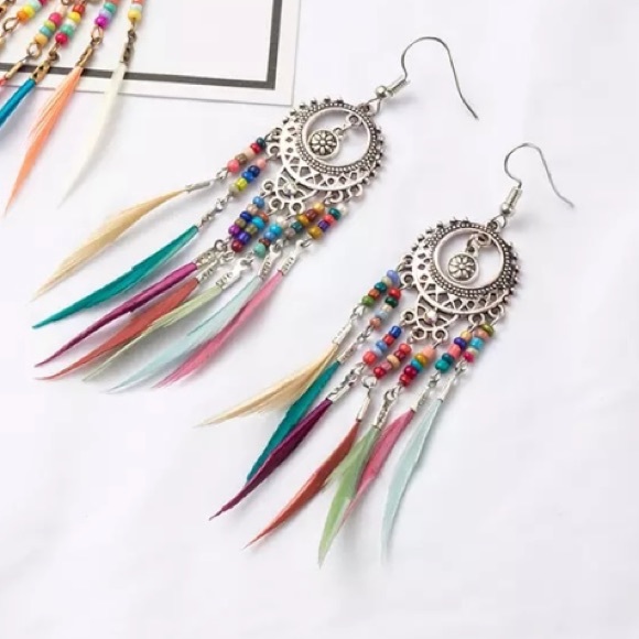 Lex T’s Closet Jewelry - BOGO Jewel Tone Boho Feather Silver Earrings